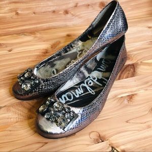 Sam Edelman Metallic Pewter Snake Print Flats